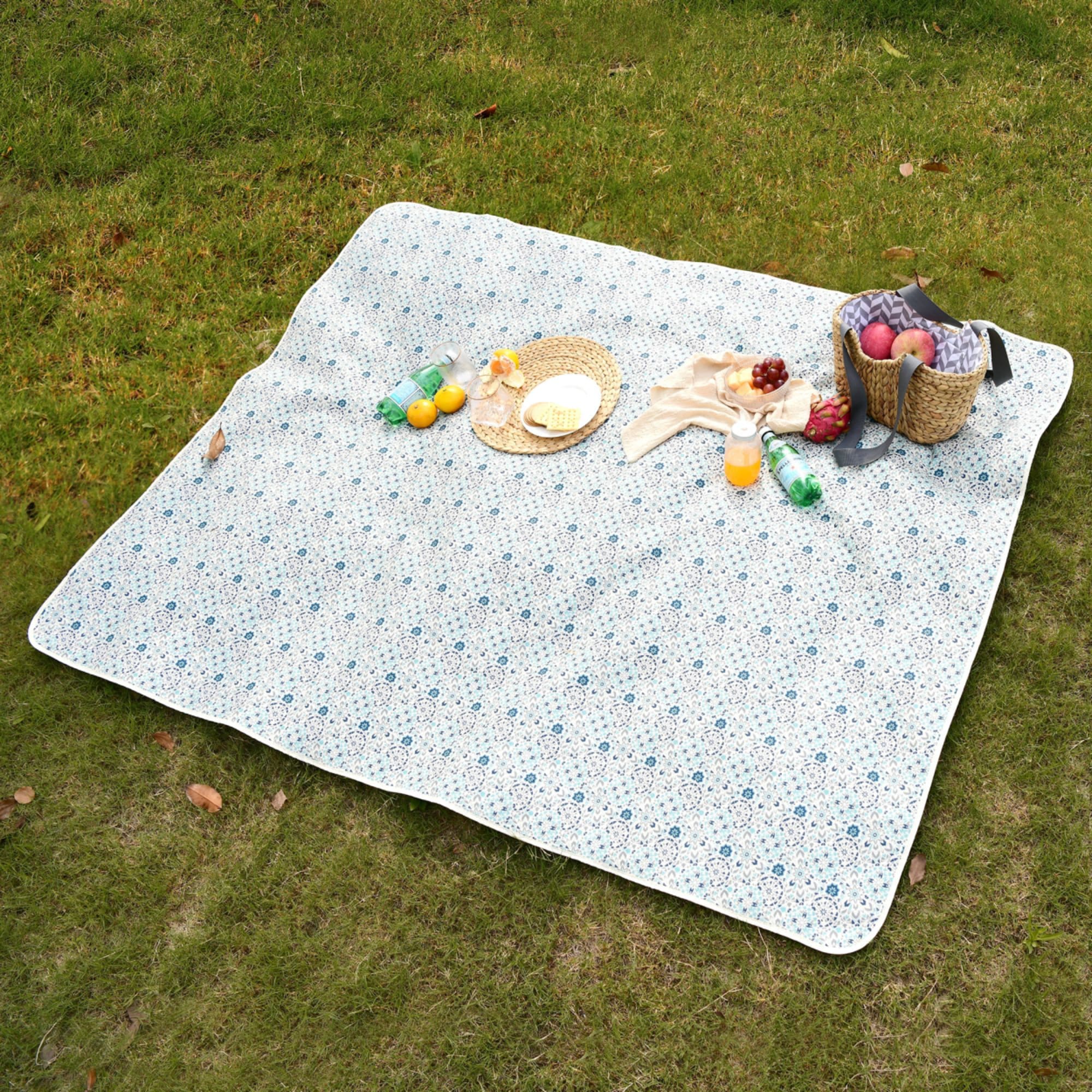 Sherwood Cotton Top Picnic Rug Blue Mosaic | Kitchen Warehouse™